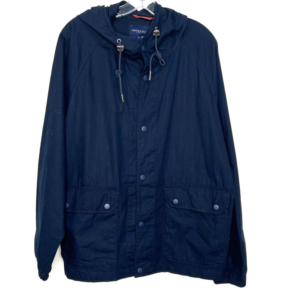 Denim & Flower Men’s Parka Jacket Navy Hoodie Large 42